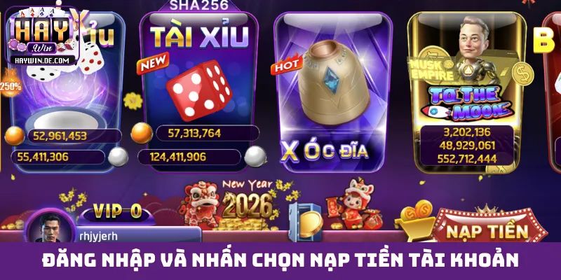 Đăng nhập cổng game và nhấn chọn nạp tiền tài khoản
